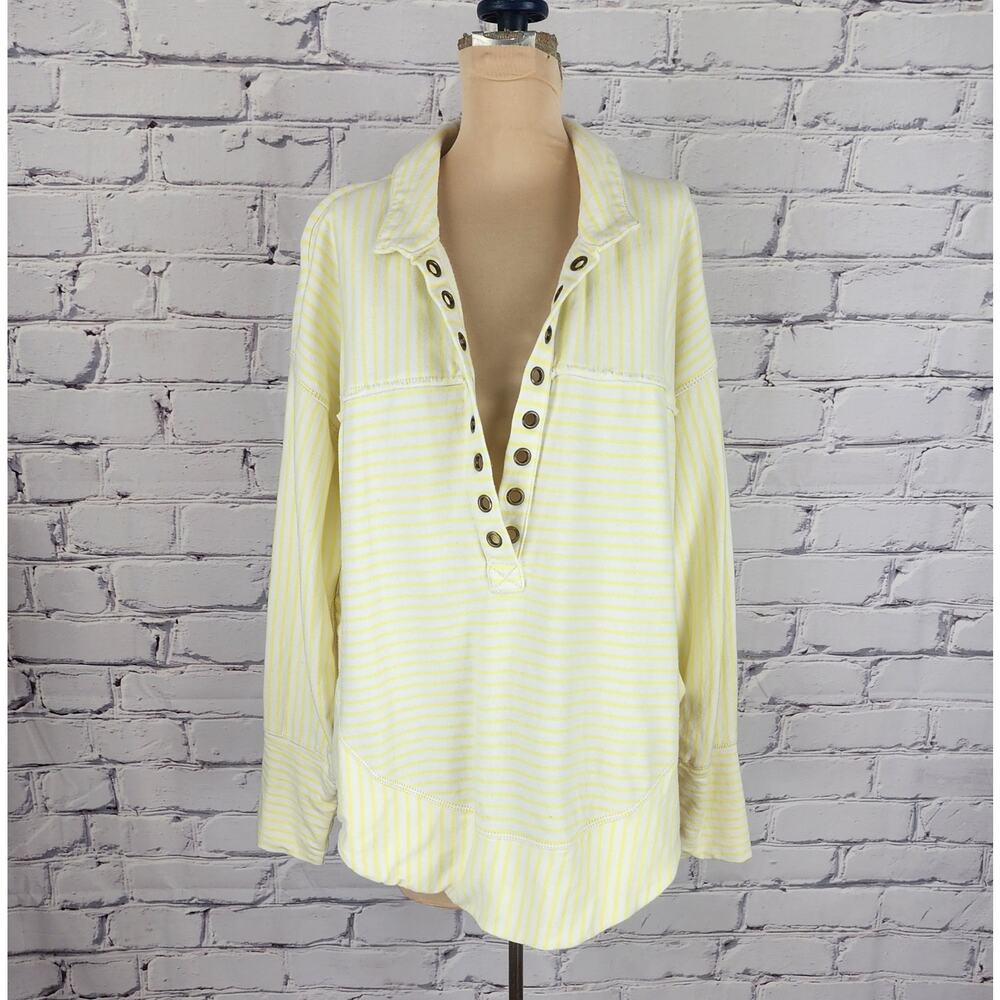 Anthropologie Pilcro Henley Spliced Pullover Sweatshirt Womens M Oversized